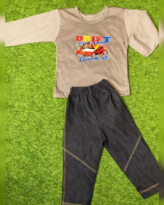T-Shirt & Denim Set (GRAY)