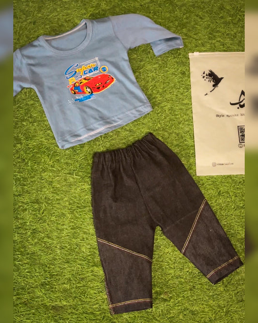 T-Shirt & Denim Set ( SKY BLUE)