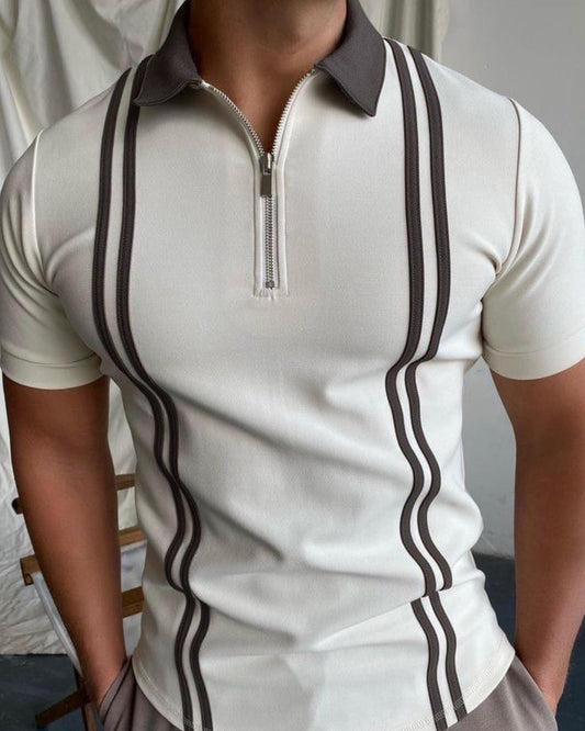 Old Money Striped Zipper Polo (4 Colors)
