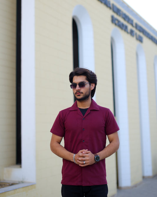 Cuban Collar Shirt (Maroon)