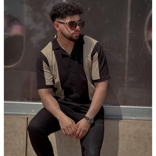 Pannel Cuban Collar Shirt (Green & Black)