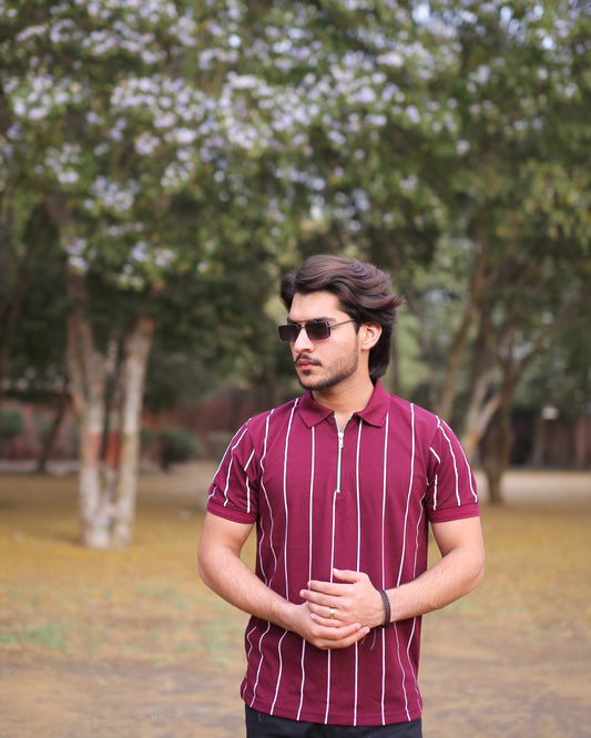 Urban Line Zipper Polo(Maroon)