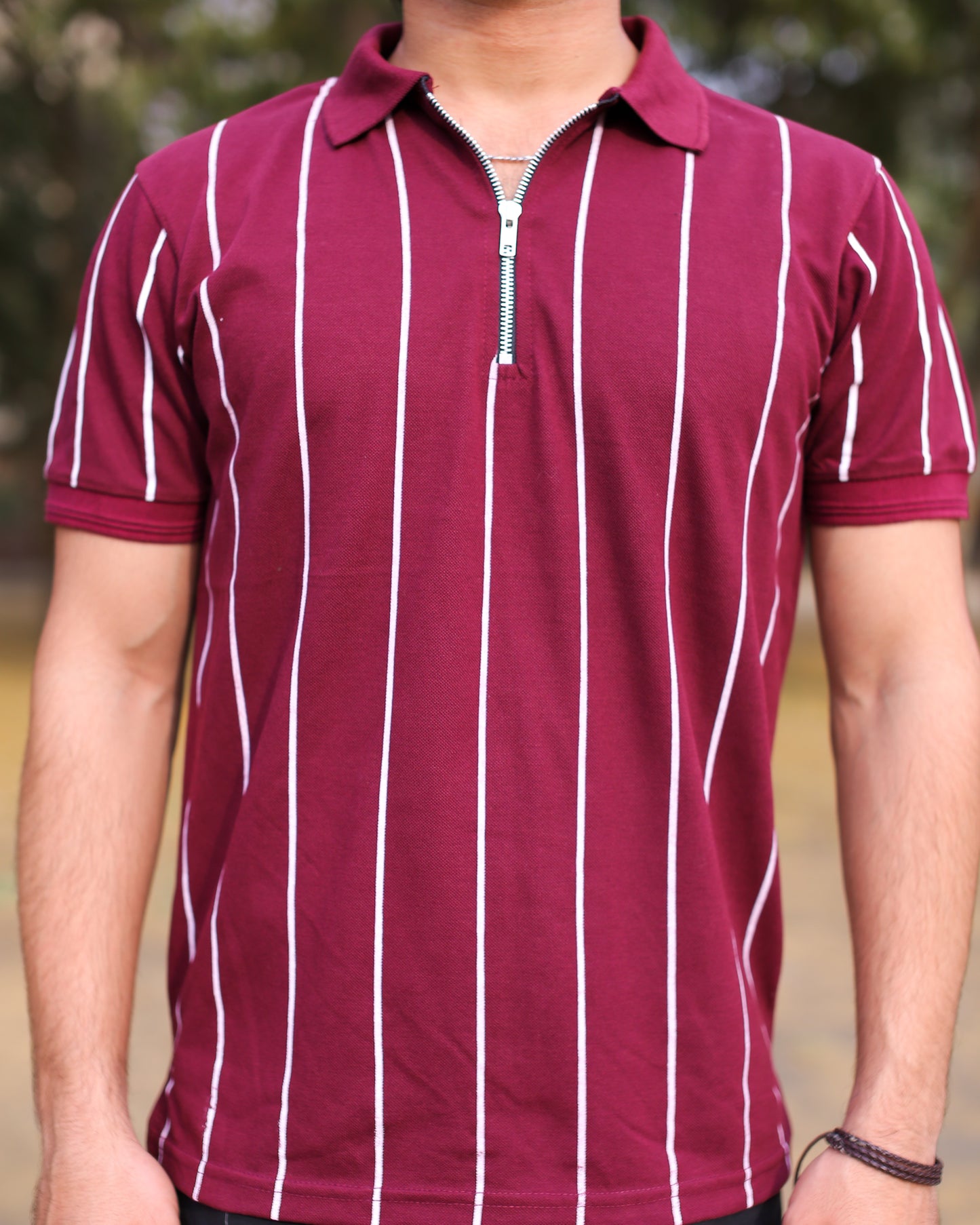 Urban Line Zipper Polo(Maroon)