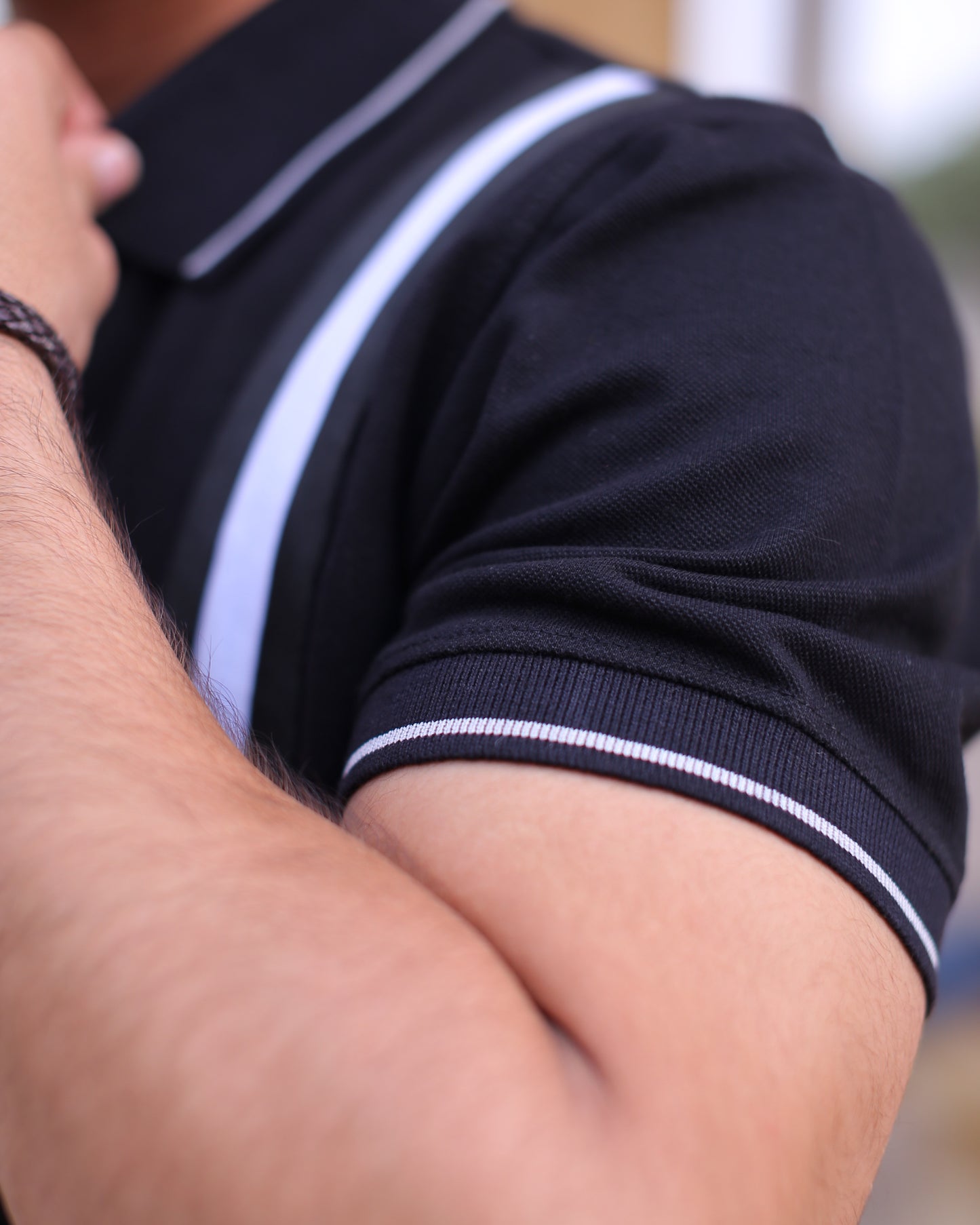 Striped Zipper Polo(Black)