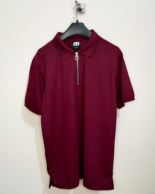 Plain Zipper Polo(Maroon)