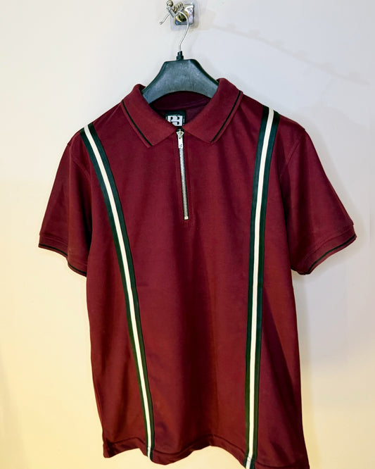 Striped Zipper Polo(Maroon)