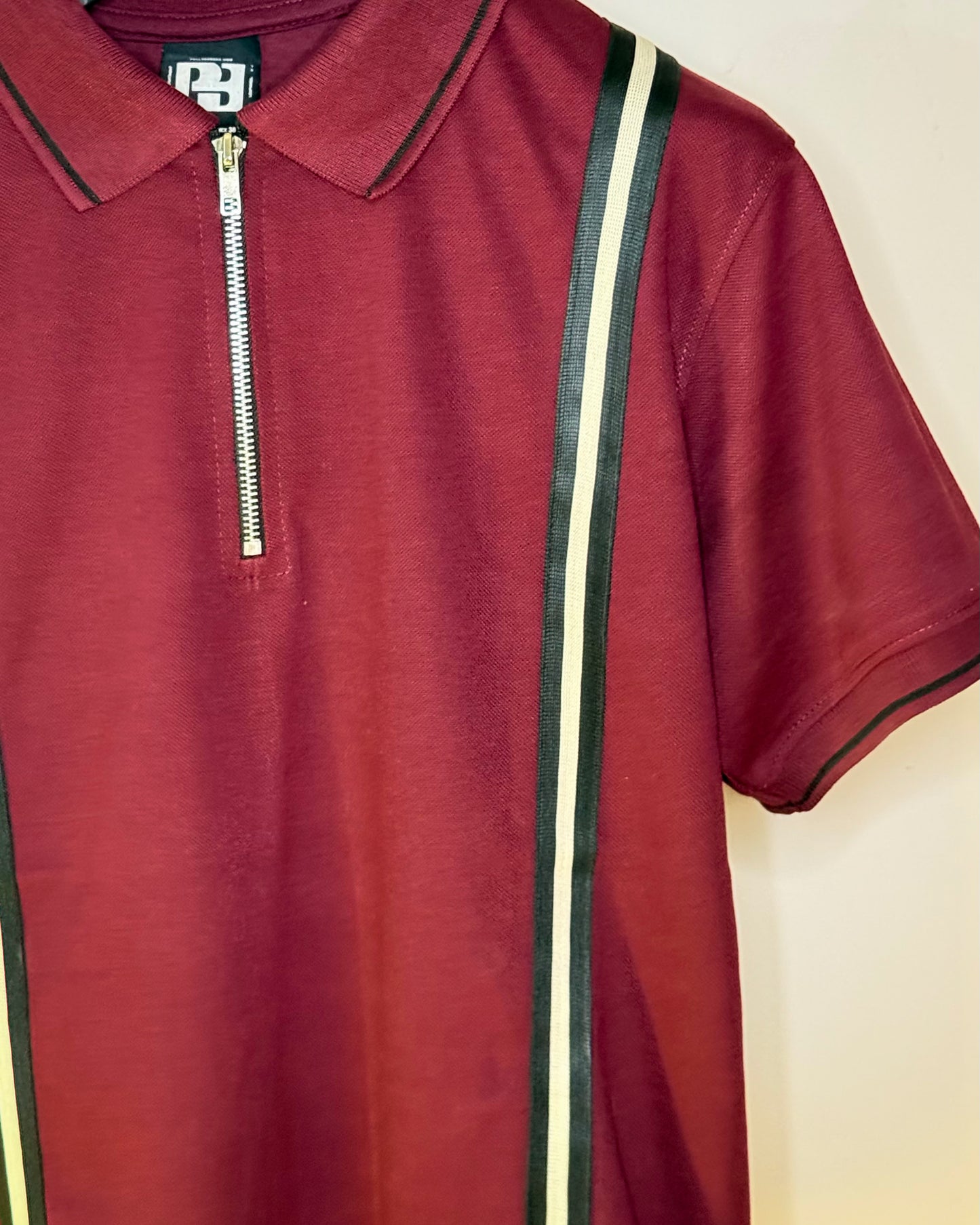 Striped Zipper Polo(Maroon)