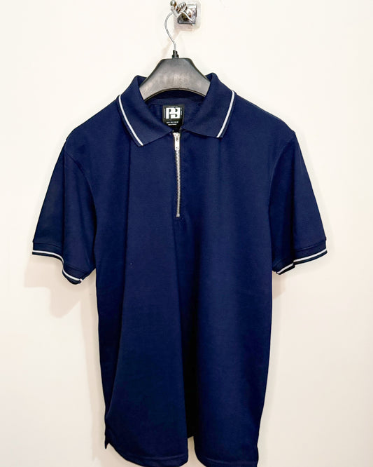 Plain Zipper Polo(Navy Blue)